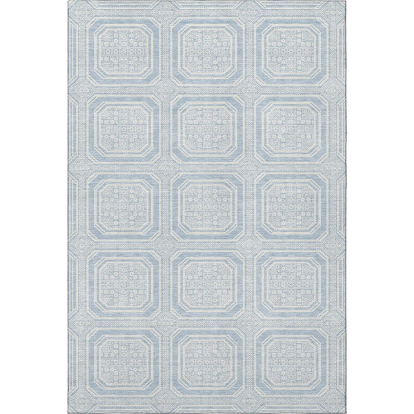 HomeRoots 8' Sky Blue & Ivory Geometric Area Rug - Durable, Stain-Resistant, UV-Protected, Non-Slip Design 693832