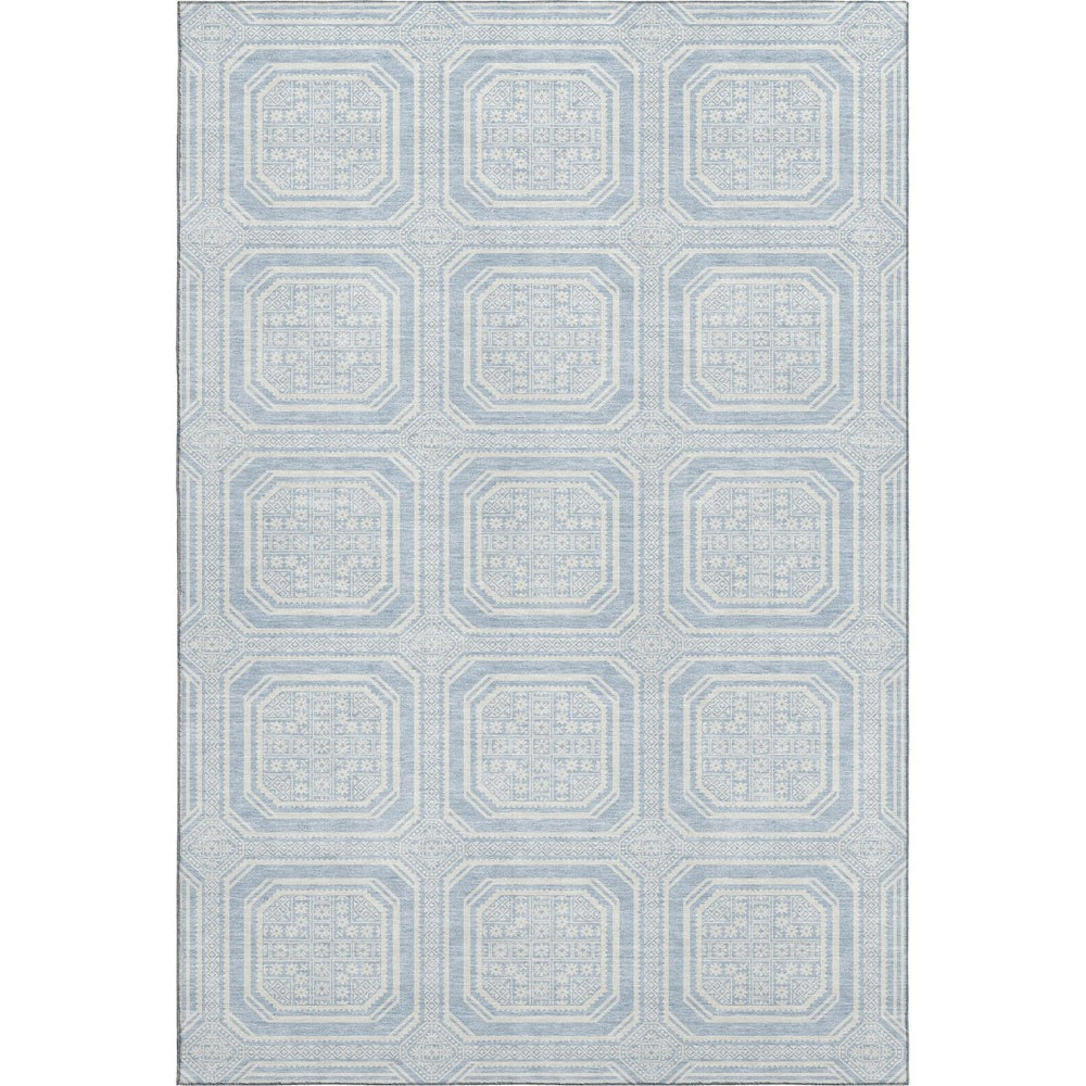 HomeRoots 9' X 12' Sky Blue & Ivory Geometric Washable Area Rug - Durable, UV Protected & Easy-Care Solution 693833
