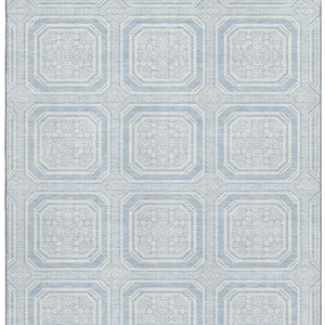 HomeRoots 9' X 12' Sky Blue & Ivory Geometric Washable Area Rug - Durable, UV Protected & Easy-Care Solution 693833