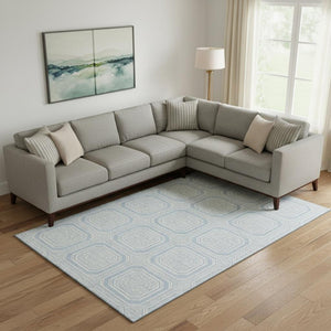 HomeRoots 10' x 14' Sky Blue & Ivory Geometric Area Rug - Washable, UV Protected, Durable for Homes with Kids & Pets 693834