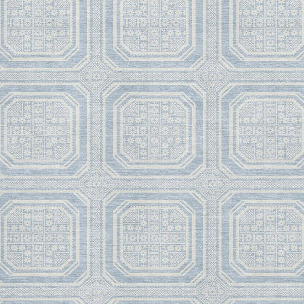 HomeRoots 10' x 14' Sky Blue & Ivory Geometric Area Rug - Washable, UV Protected, Durable for Homes with Kids & Pets 693834