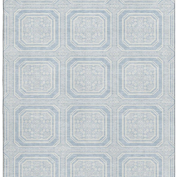 HomeRoots 10' x 14' Sky Blue & Ivory Geometric Area Rug - Washable, UV Protected, Durable for Homes with Kids & Pets 693834