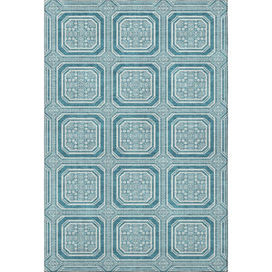 HomeRoots 5' X 8' Teal And Ivory Geometric Area Rug – Washable, Stain-Resistant, UV Protected for Homes 693836