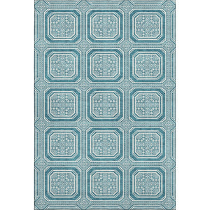 HomeRoots 9' X 12' Teal and Ivory Geometric Area Rug - Durable, Washable, UV-Protected for High-Traffic Spaces 693839