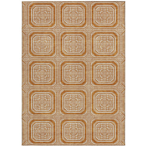 HomeRoots 5' X 8' Terra Cotta & Ivory Geometric Area Rug – Washable, UV Protected, Durable & Stylish Home Accent 693842