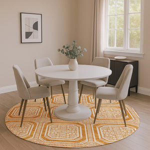 HomeRoots 8' X 8' Modern Geometric Terra Cotta Round Rug - Washable, UV-Protected, Stain-Resistant Beauty 693843