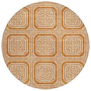 HomeRoots 8' X 8' Modern Geometric Terra Cotta Round Rug - Washable, UV-Protected, Stain-Resistant Beauty 693843