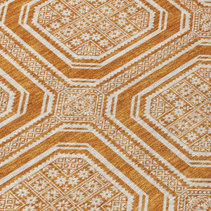 HomeRoots 8' X 8' Modern Geometric Terra Cotta Round Rug - Washable, UV-Protected, Stain-Resistant Beauty 693843