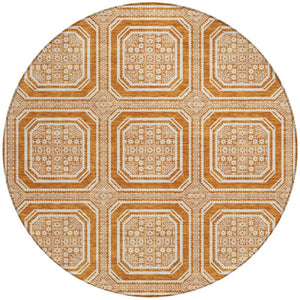 HomeRoots 8' X 8' Modern Geometric Terra Cotta Round Rug - Washable, UV-Protected, Stain-Resistant Beauty 693843
