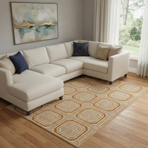 HomeRoots 8' Terra Cotta Geometric Area Rug - Washable, UV-Protected, Durable & Stylish for Busy Homes 693844