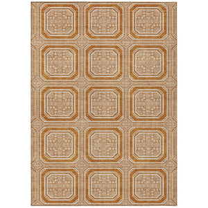 HomeRoots 8' Terra Cotta Geometric Area Rug - Washable, UV-Protected, Durable & Stylish for Busy Homes 693844