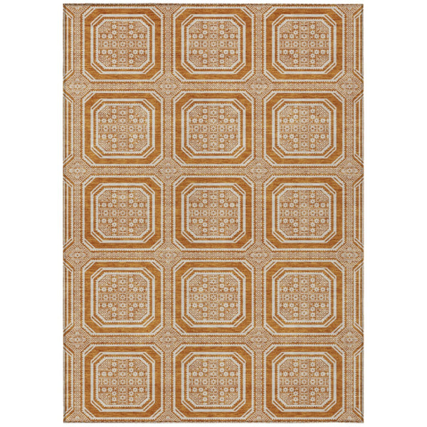 HomeRoots 8' Terra Cotta Geometric Area Rug - Washable, UV-Protected, Durable & Stylish for Busy Homes 693844
