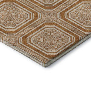 HomeRoots 8' Terra Cotta Geometric Area Rug - Washable, UV-Protected, Durable & Stylish for Busy Homes 693844