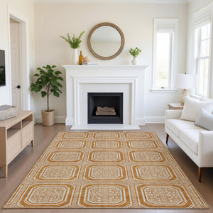 HomeRoots 8' Terra Cotta Geometric Area Rug - Washable, UV-Protected, Durable & Stylish for Busy Homes 693844