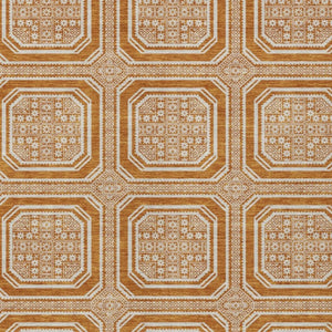 HomeRoots 8' Terra Cotta Geometric Area Rug - Washable, UV-Protected, Durable & Stylish for Busy Homes 693844