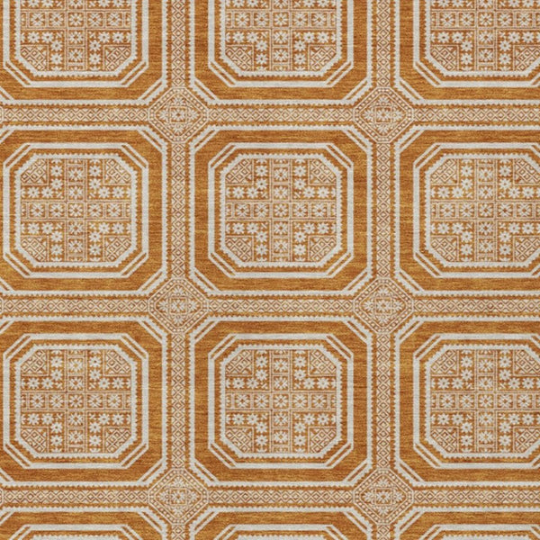 HomeRoots 8' Terra Cotta Geometric Area Rug - Washable, UV-Protected, Durable & Stylish for Busy Homes 693844