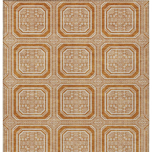 HomeRoots 8' Terra Cotta Geometric Area Rug - Washable, UV-Protected, Durable & Stylish for Busy Homes 693844