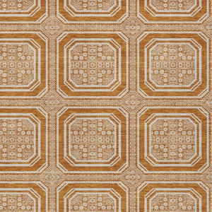 HomeRoots 9' X 12' Terra Cotta & Ivory Geometric Area Rug - Durable, Washable, UV-Protected for Family Living 693845
