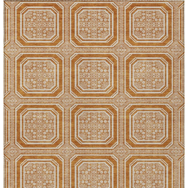 HomeRoots 9' X 12' Terra Cotta & Ivory Geometric Area Rug - Durable, Washable, UV-Protected for Family Living 693845