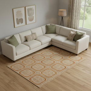 HomeRoots 10' X 14' Terra Cotta & Ivory Geometric Washable Area Rug - UV Protected, Stain Resistant, Durable! 693846
