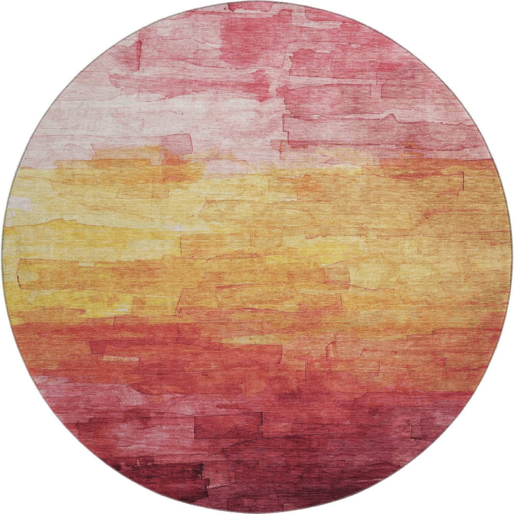 HomeRoots 8' X 8' Striped Blush Orange and Pink Washable Round Rug with UV Protection for Stylish Durability 693849