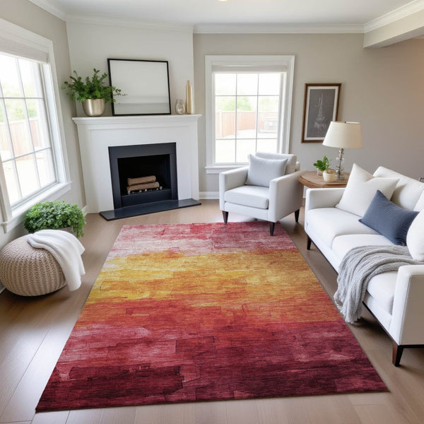 HomeRoots 8' Blush Orange & Pink Striped Washable Area Rug - Durable, UV-Protected, Kid & Pet Friendly Design 693850