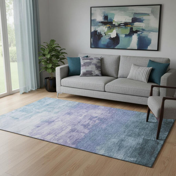 HomeRoots 5' X 8' Denim Blue Striped Area Rug - Washable, UV-Protected, Stain Resistant for Busy Homes 693854