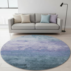 HomeRoots 8' Denim Blue, Lavender & Sky Blue Striped Round Rug - Washable, UV Protected & Stain Resistant! 693855