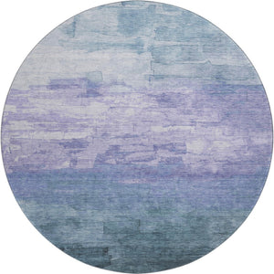 HomeRoots 8' Denim Blue, Lavender & Sky Blue Striped Round Rug - Washable, UV Protected & Stain Resistant! 693855