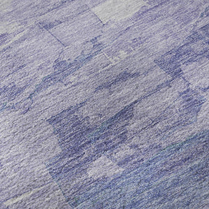 HomeRoots 8' Denim Blue, Lavender & Sky Blue Striped Round Rug - Washable, UV Protected & Stain Resistant! 693855