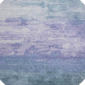 HomeRoots 8' Denim Blue, Lavender & Sky Blue Striped Round Rug - Washable, UV Protected & Stain Resistant! 693855