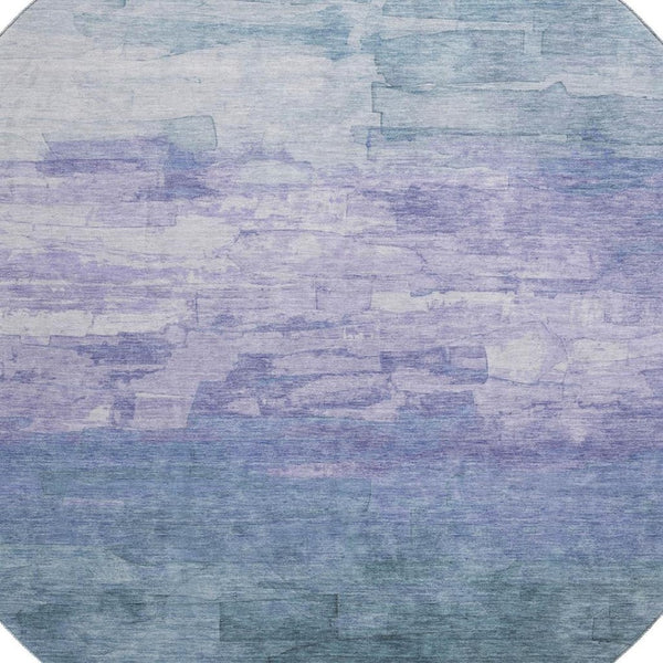 HomeRoots 8' Denim Blue, Lavender & Sky Blue Striped Round Rug - Washable, UV Protected & Stain Resistant! 693855
