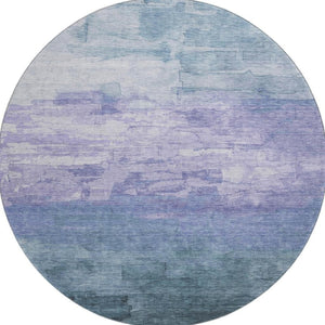 HomeRoots 8' Denim Blue, Lavender & Sky Blue Striped Round Rug - Washable, UV Protected & Stain Resistant! 693855