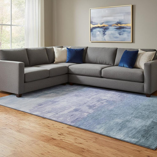 HomeRoots 8' Coastal-Inspired Denim Blue Striped Area Rug with UV Protection - Durable, Stain Resistant, Easy Care 693856