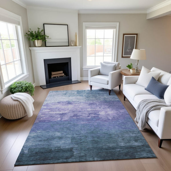HomeRoots 8' Coastal-Inspired Denim Blue Striped Area Rug with UV Protection - Durable, Stain Resistant, Easy Care 693856