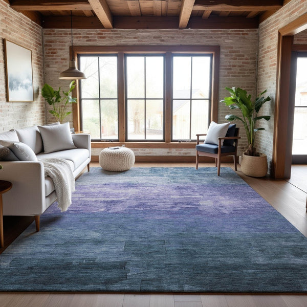 HomeRoots 8' Coastal-Inspired Denim Blue Striped Area Rug with UV Protection - Durable, Stain Resistant, Easy Care 693856