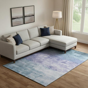HomeRoots 9' X 12' Striped Denim Blue Area Rug with UV Protection - Stylish, Washable Design for Any Room 693857