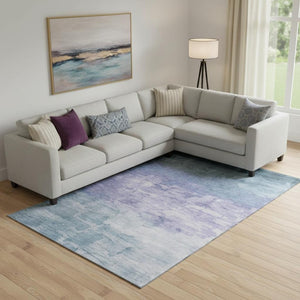 HomeRoots 10' X 14' Denim Blue Striped Washable Area Rug with UV Protection - Stylish & Durable for High-Traffic Spaces 693858