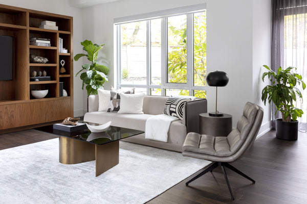 Sunpan Keller Swivel Lounge Chair - Luxurious Mid-Century Modern Design with Genuine Italian Leather Comfort Missouri Stone Leather