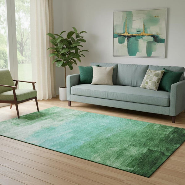 HomeRoots 5' X 8' Washable Green and Teal Striped Area Rug with UV Protection - Perfect for Homes & Patios! 693860