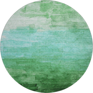 HomeRoots 8' X 8' Washable Round Rug in Green and Teal Stripes – Durable, UV-Protected, Easy Care for Homes 693861