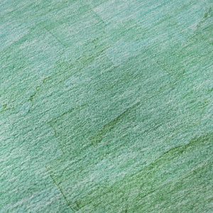 HomeRoots 8' X 8' Washable Round Rug in Green and Teal Stripes – Durable, UV-Protected, Easy Care for Homes 693861
