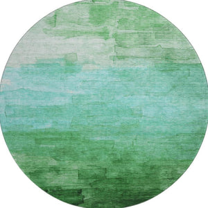 HomeRoots 8' X 8' Washable Round Rug in Green and Teal Stripes – Durable, UV-Protected, Easy Care for Homes 693861