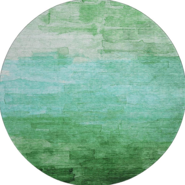 HomeRoots 8' X 8' Washable Round Rug in Green and Teal Stripes – Durable, UV-Protected, Easy Care for Homes 693861