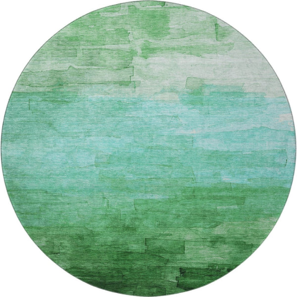 HomeRoots 8' X 8' Washable Round Rug in Green and Teal Stripes – Durable, UV-Protected, Easy Care for Homes 693861