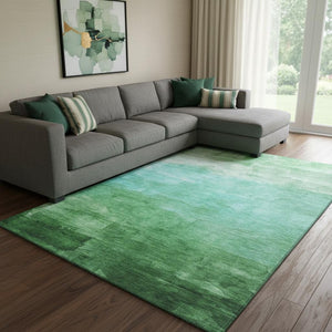 HomeRoots 8' Green And Teal Striped Washable Area Rug - Durable, UV Protected, Perfect for Family Homes! 693862