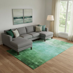 HomeRoots 9' X 12' Green and Teal Striped Area Rug – Durable, Stain-Resistant, UV Protected for Easy Care 693863