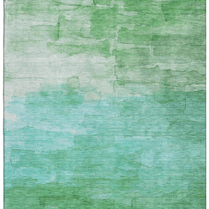 HomeRoots 10' X 14' Green And Teal Striped Area Rug – Durable, Washable, UV-Protected for Busy Homes & Pets 693864