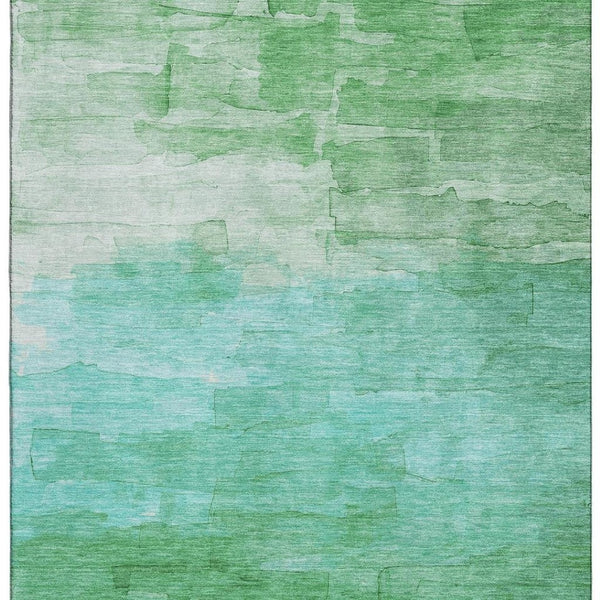 HomeRoots 10' X 14' Green And Teal Striped Area Rug – Durable, Washable, UV-Protected for Busy Homes & Pets 693864