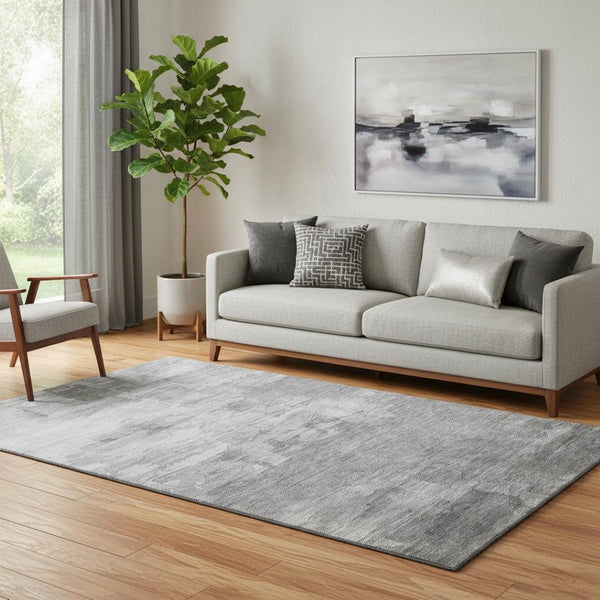 HomeRoots 5' X 8' Gray Silver Charcoal Striped Area Rug - Washable, UV Protected, Perfect for High-Traffic Spaces! 693866